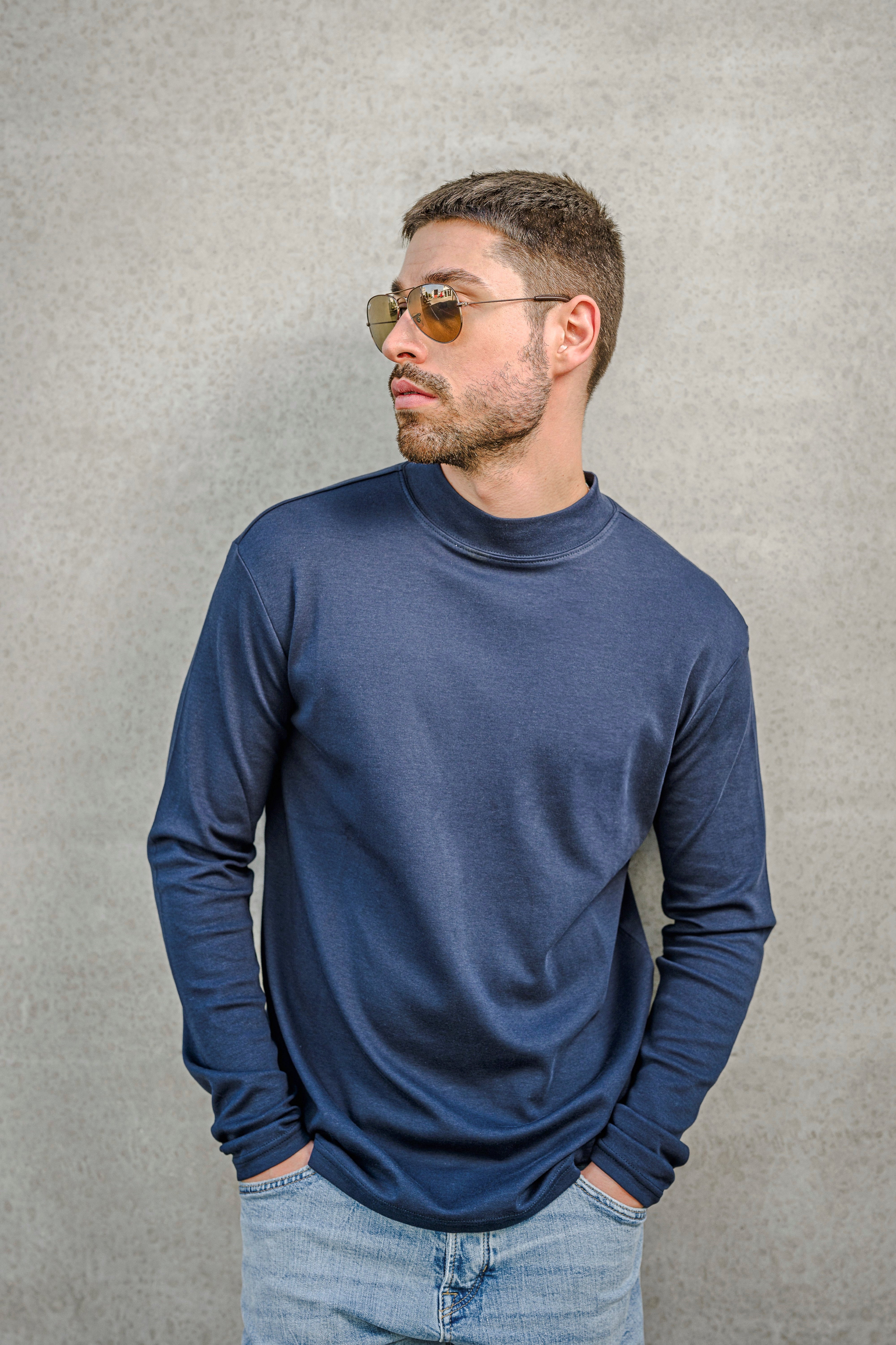 HRM Herren Premium Highneck Longsleeve T-Shirt – Bio-Baumwolle