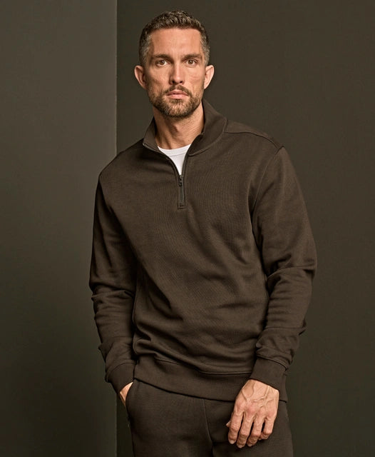 TEE JAYS Organic Cotton Ribbed Interlock Half Zip Sweatshirt