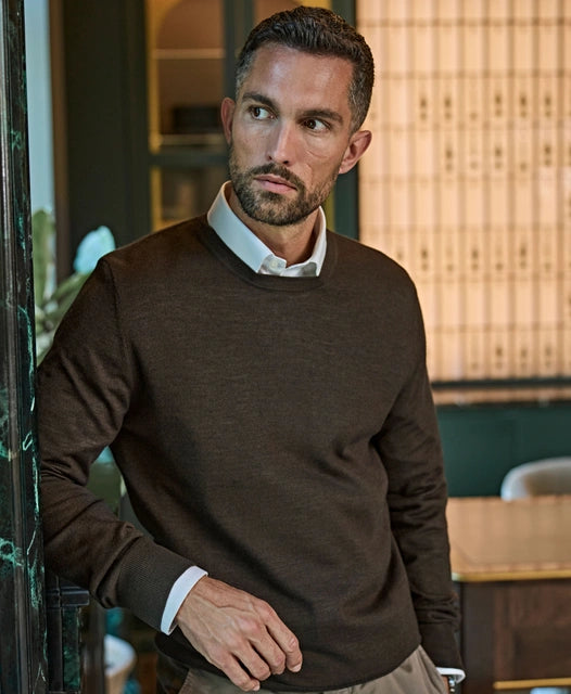 TEE JAYS Herren Crew Neck Pullover - Merinowolle