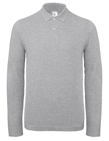 B&C BE INSPIRED Men's Long Sleeve Polo ID.001 – Heather Grey