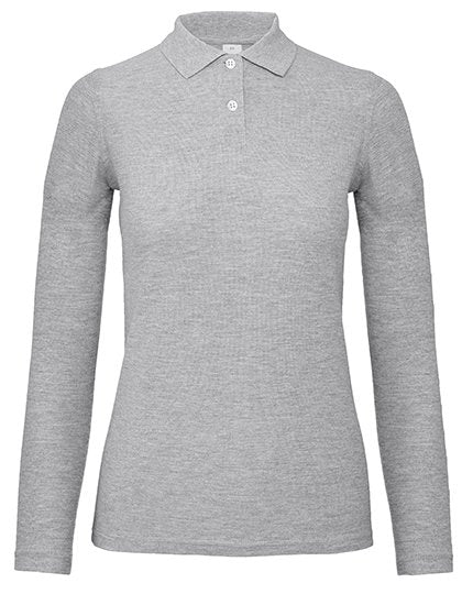 B&C BE INSPIRED Women's Long Sleeve Polo ID.001 – Heather Grey