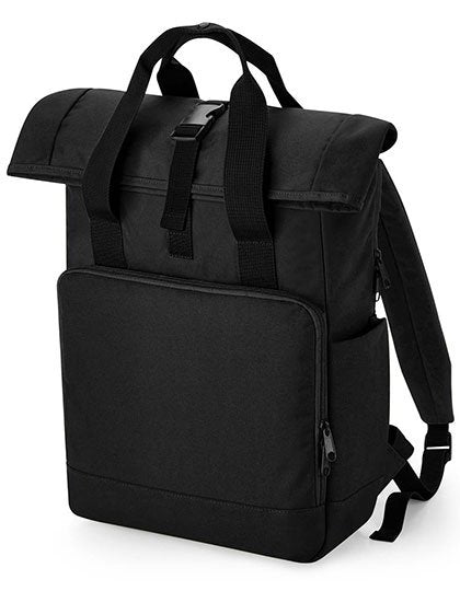 BagBase Recycled Twin Handle Roll-Top Laptop Backpack – Black