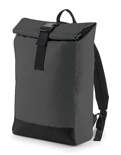 BagBase Reflective Roll-Top Backpack – Black Reflective