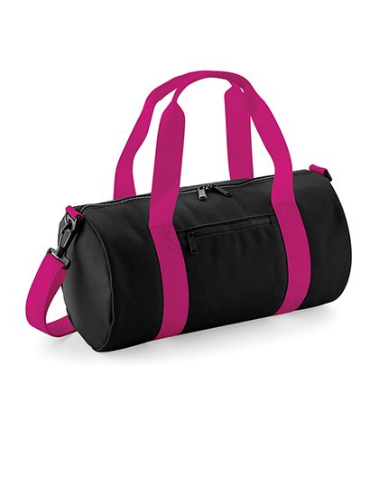 BagBase Mini Barrel Bag – Black / Fuchsia