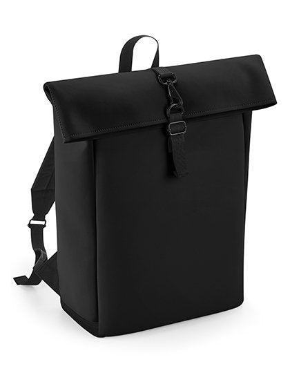 BagBase Matte PU Roll-Top Backpack – Black