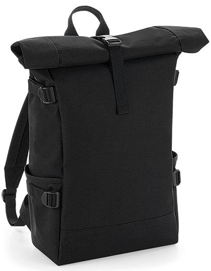 BagBase Block Roll-Top Backpack – Black / Black