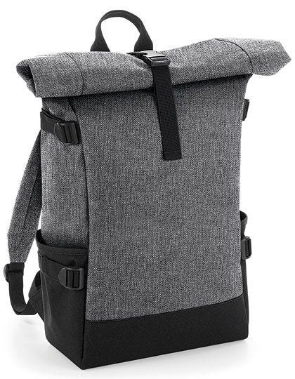 BagBase Block Roll-Top Backpack – Grey Marl / Black