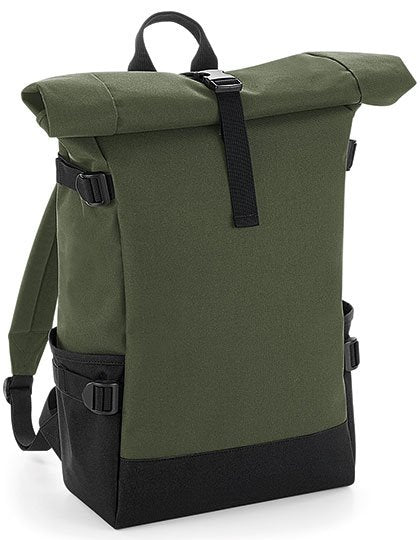 BagBase Block Roll-Top Backpack – Olive Green / Black
