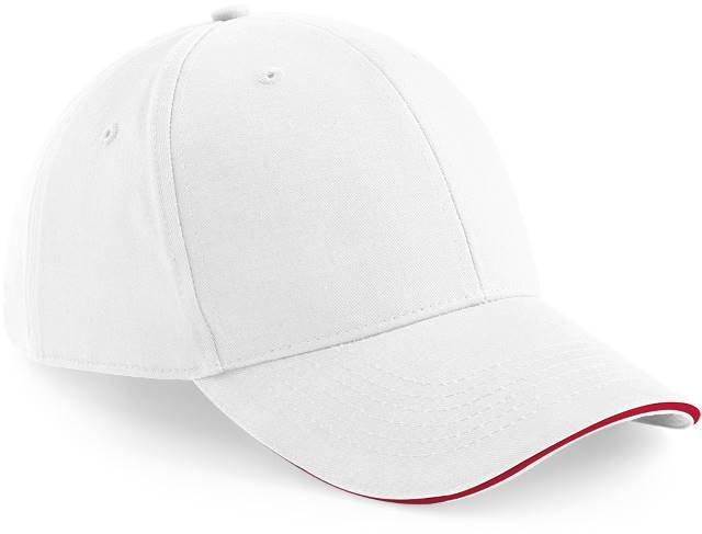 Beechfield Athleisure 6 Panel Cap – White / Classic Red