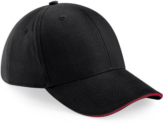 Beechfield Athleisure 6 Panel Cap – Black / Classic Red
