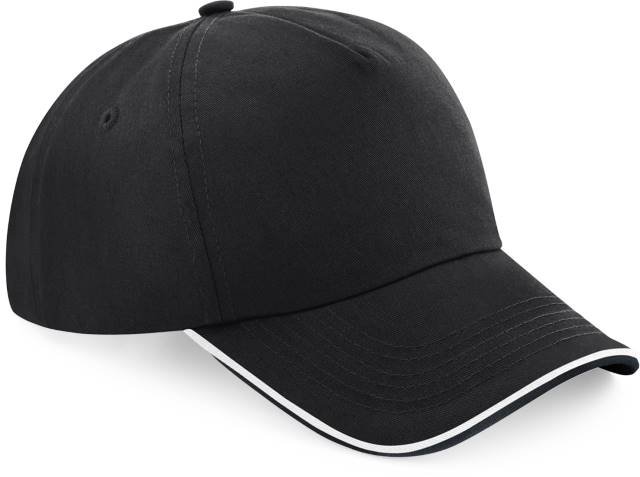 Beechfield Authentic 5 Panel Cap - Piped Peak – Black / White