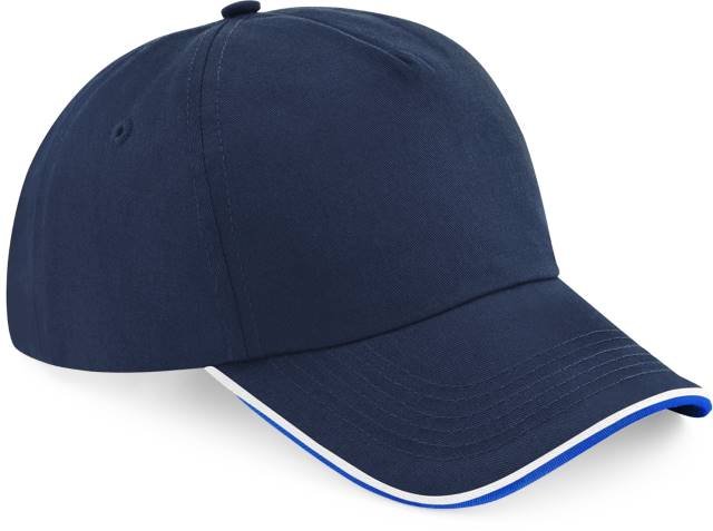 Beechfield Authentic 5 Panel Cap - Piped Peak – French Navy / Bright Royal