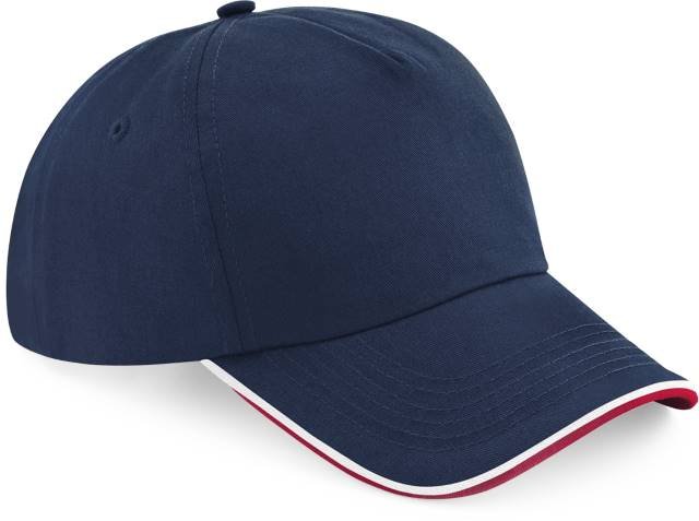 Beechfield Authentic 5 Panel Cap - Piped Peak – French Navy / Classic Red
