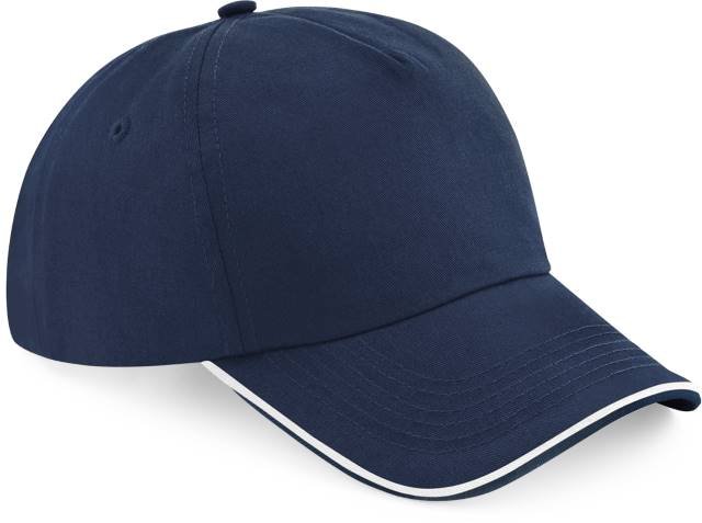 Beechfield Authentic 5 Panel Cap - Piped Peak – French Navy / White