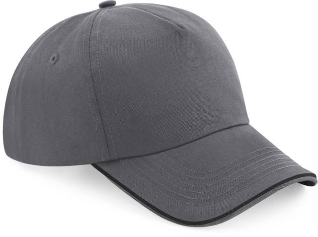 Beechfield Authentic 5 Panel Cap - Piped Peak – Graphite Grey / Black