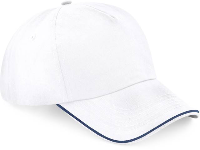 Beechfield Authentic 5 Panel Cap - Piped Peak – White / French Navy