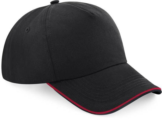 Beechfield Authentic 5 Panel Cap - Piped Peak – Black / Classic Red