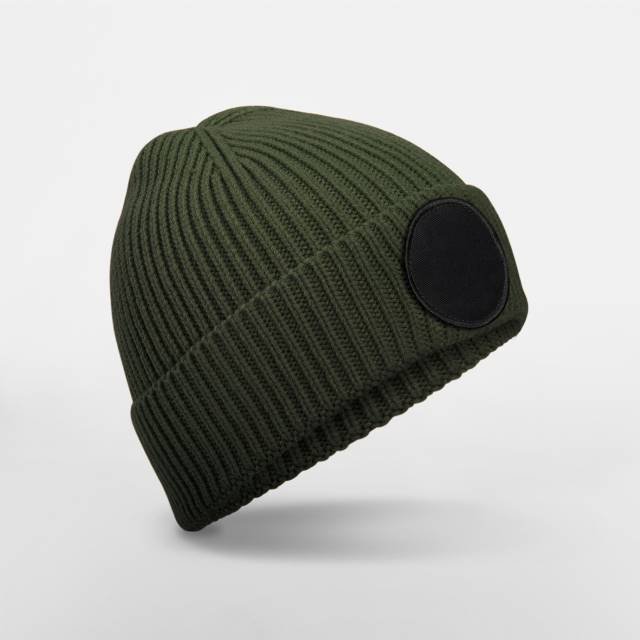 Beechfield Circular Fashion Patch Beanie – Olive Green / Black