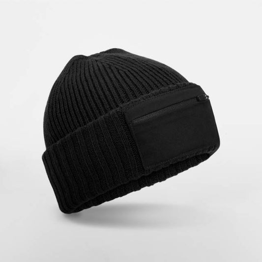 Beechfield Zip Patch Beanie – Black