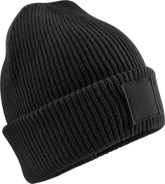 Beechfield Kids Deep Cuffed Tonal Patch Beanie – Black
