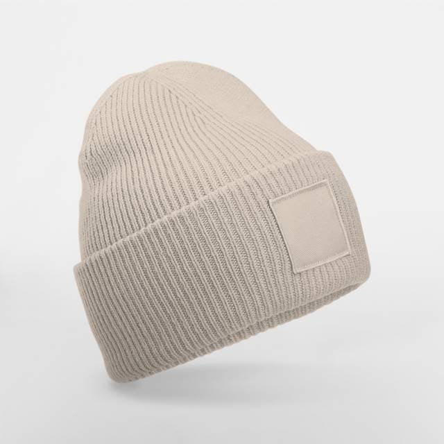 Beechfield Deep Cuffed Tonal Patch Beanie – Natural Stone
