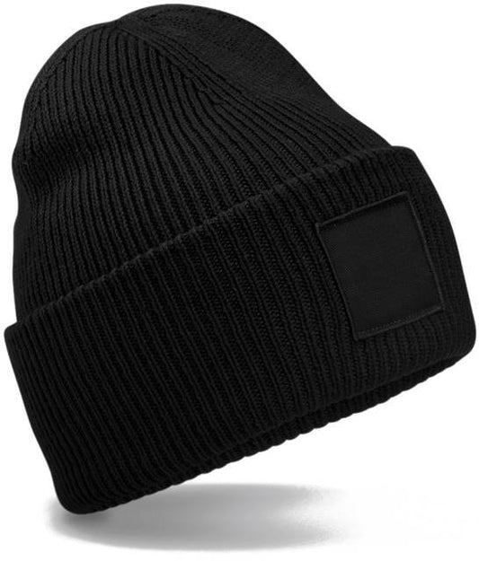 Beechfield Deep Cuffed Tonal Patch Beanie – Black