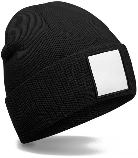 Beechfield Appliqué Patch Beanie – Black / White