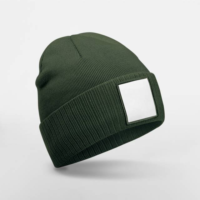 Beechfield Appliqué Patch Beanie – Olive Green / White