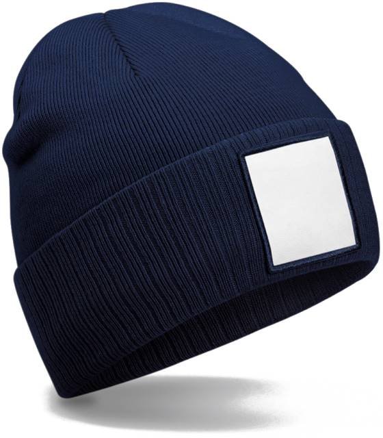 Beechfield Appliqué Patch Beanie – Oxford Navy / White