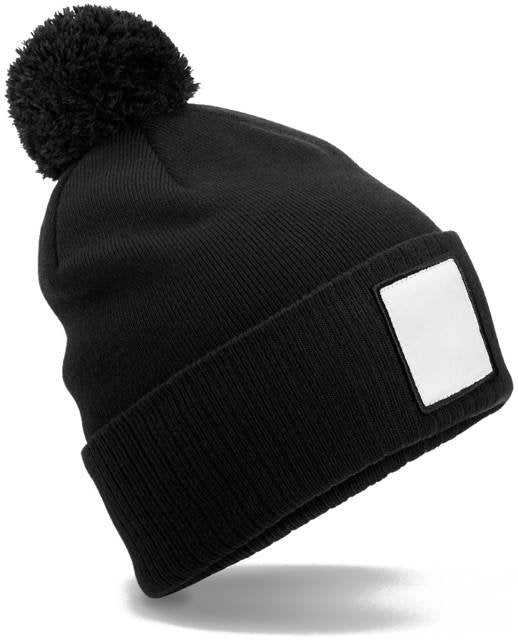 Beechfield Appliqué Patch Pom Beanie – Black / White