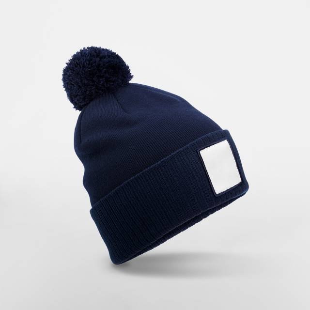 Beechfield Appliqué Patch Pom Beanie – Oxford Navy / White