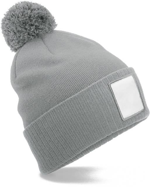 Beechfield Appliqué Patch Pom Beanie – Ash / White
