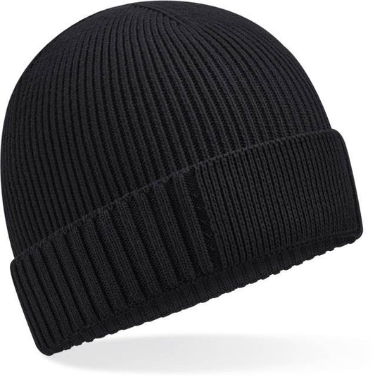 Beechfield Organic Cotton Engineered Patch Beanie – Black