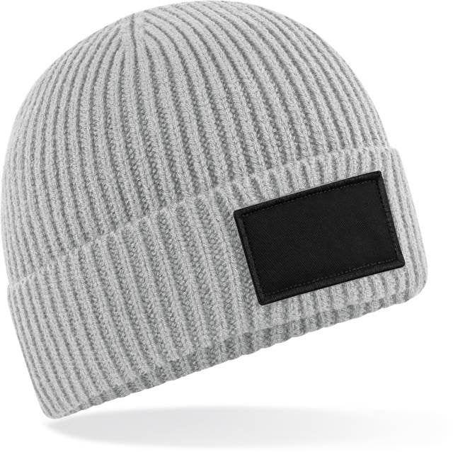 Beechfield Fashion Patch Beanie – Light Grey / Black