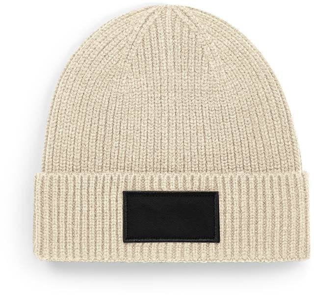 Beechfield Fashion Patch Beanie – Oatmeal / Black