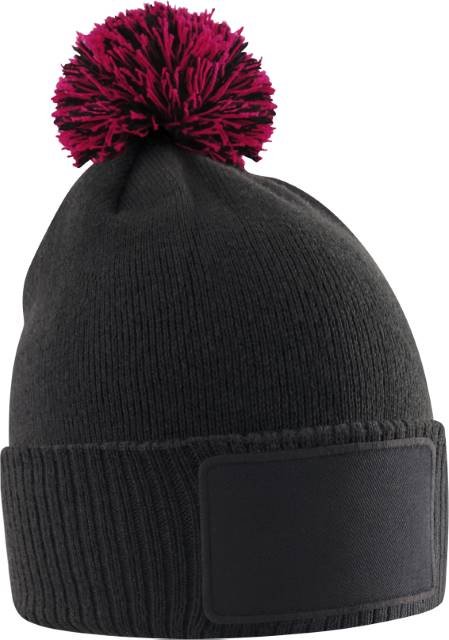 Beechfield Kids Snowstar Patch Beanie – Black / Classic Red