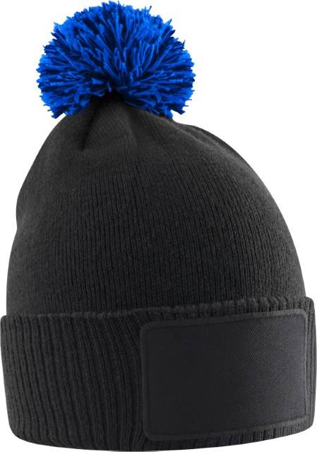 Beechfield Kids Snowstar Patch Beanie – Black / Bright Royal