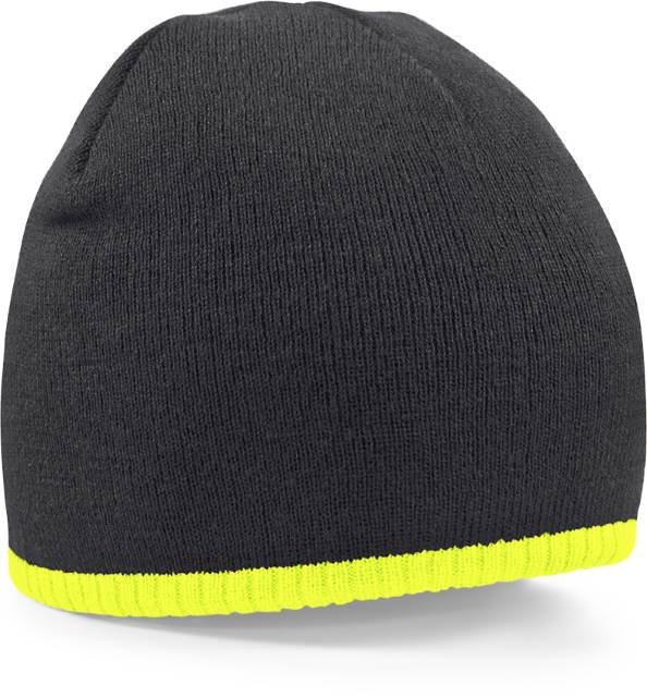 Beechfield Two-Tone Pull-On Beanie – Black / Fluorescent Yellow