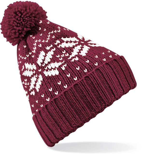 Beechfield Fair Isle Snowstar® Beanie – Burgundy / White
