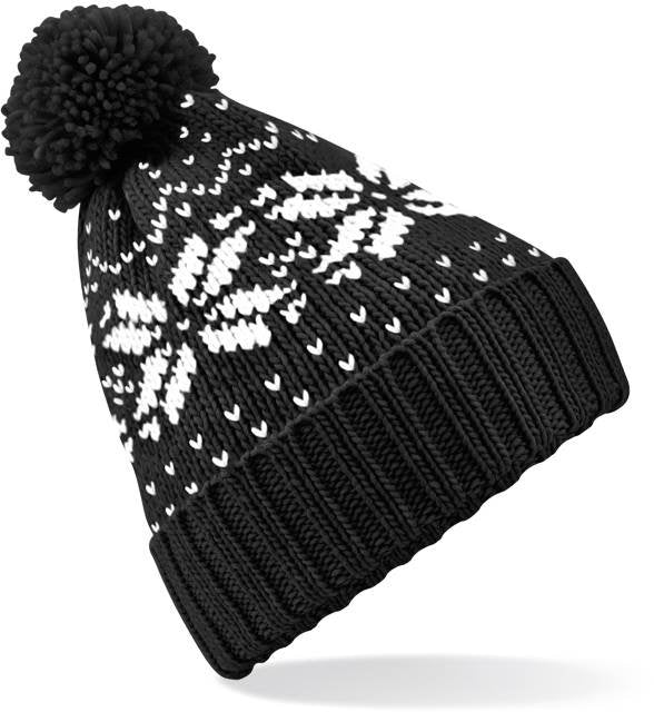 Beechfield Fair Isle Snowstar® Beanie – Black / White