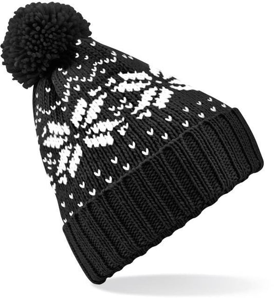 Beechfield Fair Isle Snowstar® Beanie – Black / White