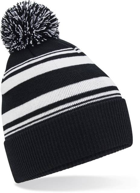 Beechfield Striped Fan Beanie – Black / White