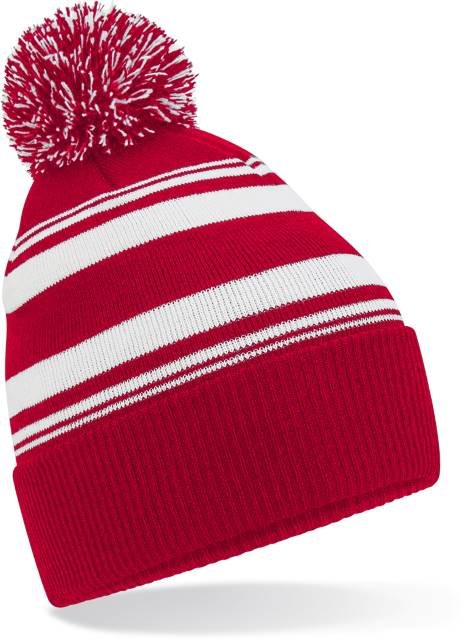 Beechfield Striped Fan Beanie – Classic Red / White