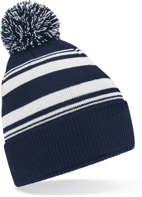 Beechfield Striped Fan Beanie – French Navy / White