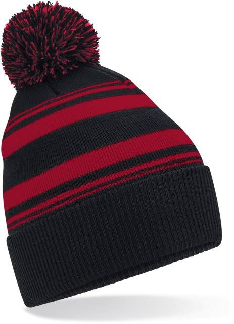 Beechfield Striped Fan Beanie – Black / Classic Red