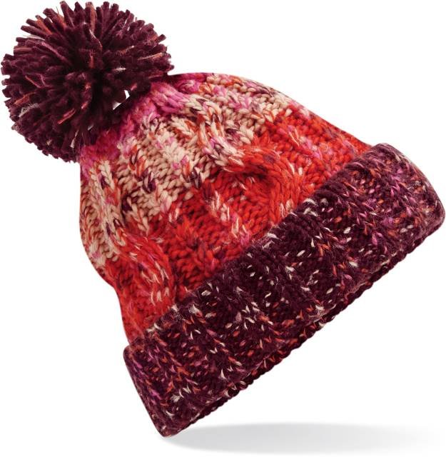 Beechfield Corkscrew Pom Pom Beanie – Cherry Sherbet