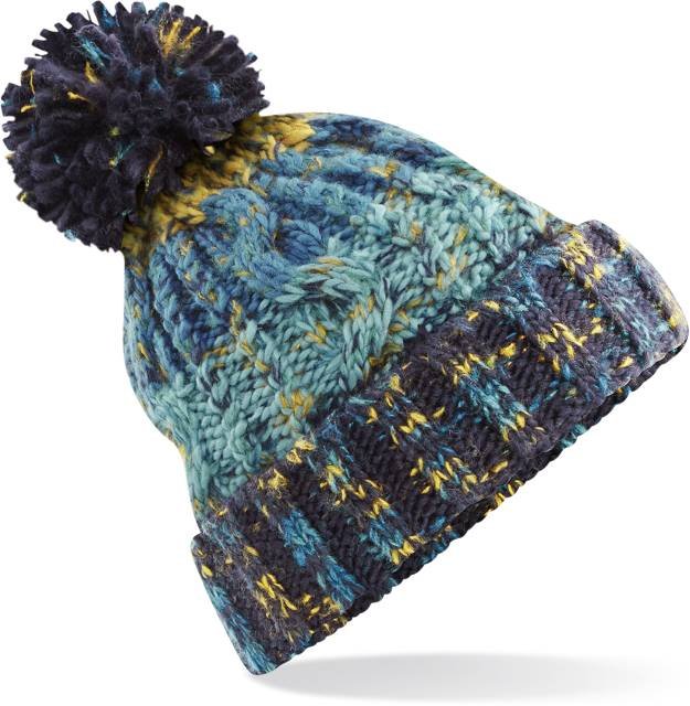 Beechfield Corkscrew Pom Pom Beanie – Marine Splash
