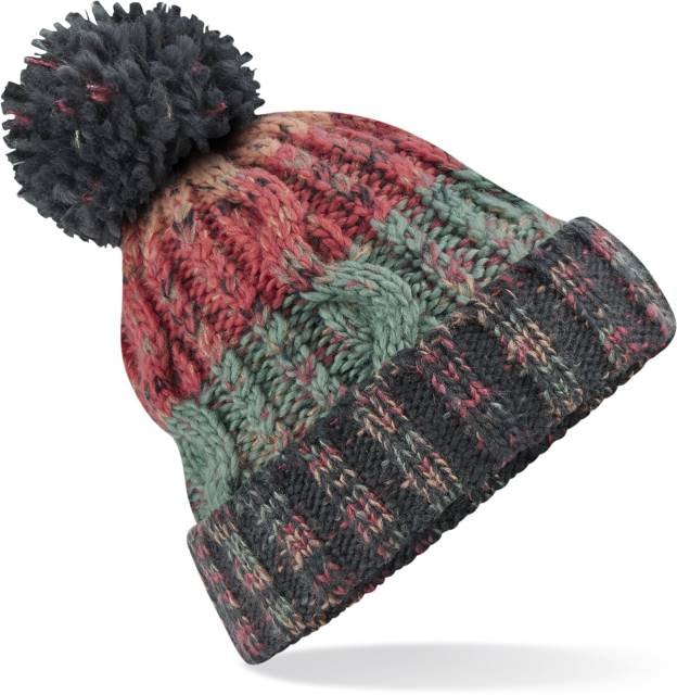 Beechfield Corkscrew Pom Pom Beanie – Watermelon Breeze