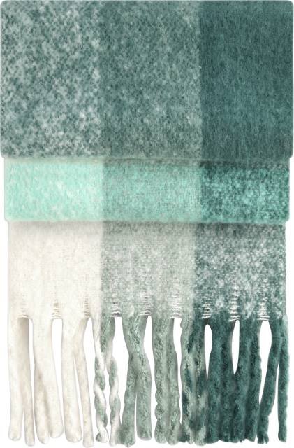 Beechfield Fluffy Check Scarf – Green Check