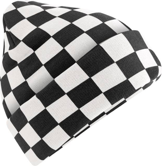 Beechfield Checkerboard Beanie – Black / Soft White